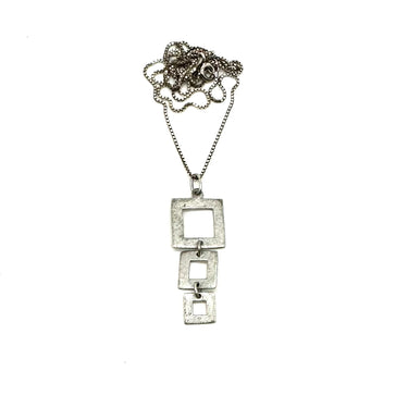 Modern Open Work Stacked Square Pendant Necklace