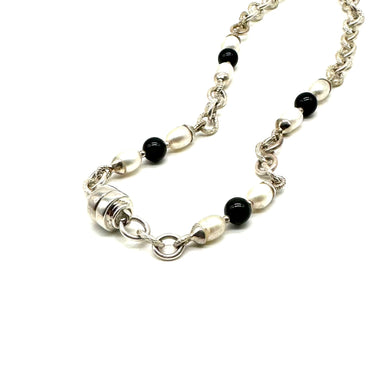Pearl & Onyx Beaded Link Chain Necklace