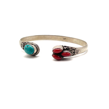 Turquoise & Coral Ornate Cuff Bracelet