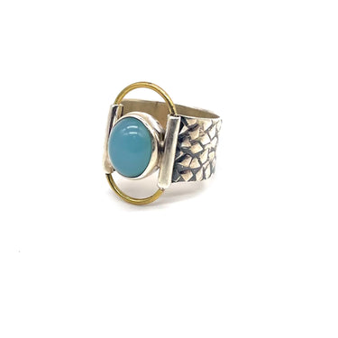 Modern Two Tone Larimar Ring