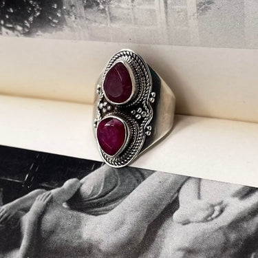 Doubled Glass Ruby Pebbled Ring