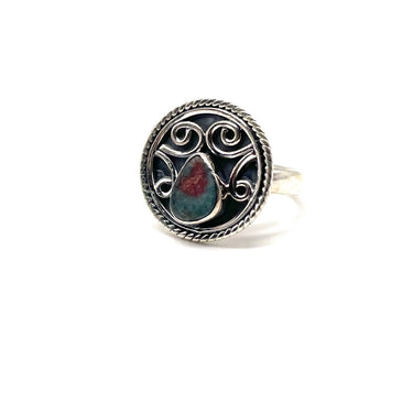 Blue Tourmaline Circle Scroll Ring