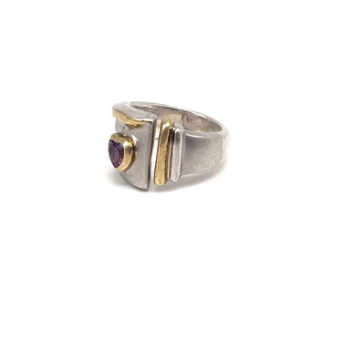 Two Tone Heart Shaped Amethyst Ring