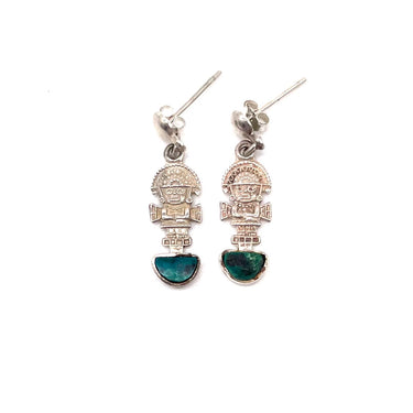 Vintage Peru Inca Chrysocolla Tumi God Dangle Post Earrings