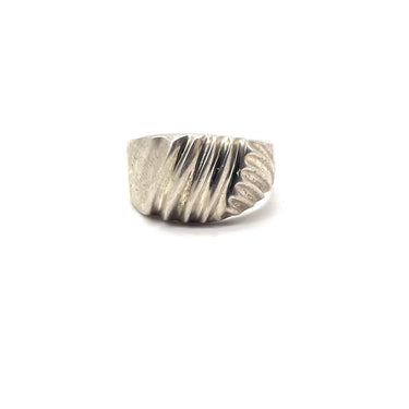 Modern Ribbed Crossed Band Ring