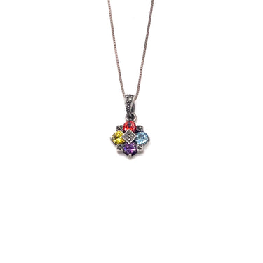 Multi Stone & Marcasite Floral Pendant Necklace