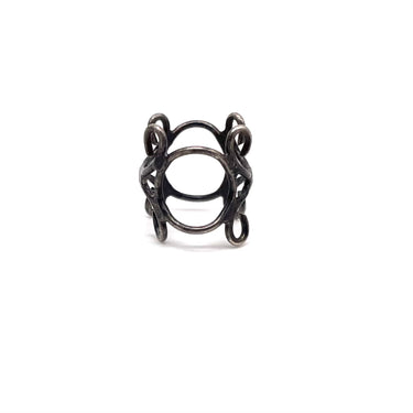 Oxidized Open Work Ornate Ring