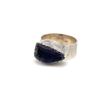 Hand Hammered Raw Cut Amethyst Ring