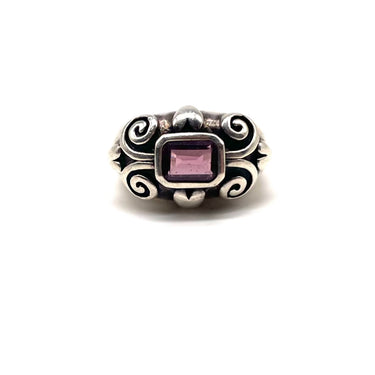 Detailed Amethyst Scroll Statement Ring