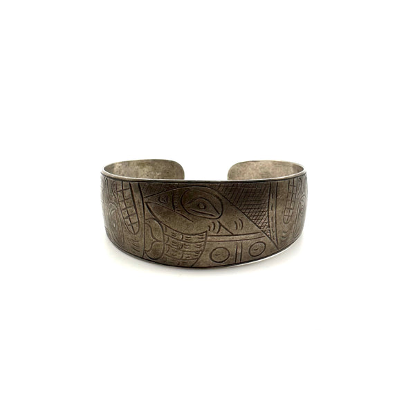 Detailed Oxidized Aztec Cuff Bracelet