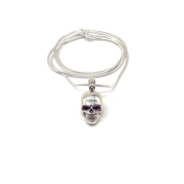 Ruby Eye’d Skull Pendant Necklace