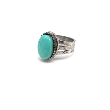 Arrow Etched Oval Turquoise Ring