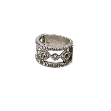 Open Work Ornate C Z Trimmed Band Ring