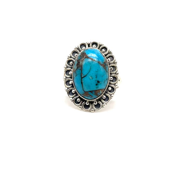 Ornate Trimmed Oval Copper Turquoise Ring