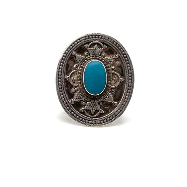 Ornate Oval Turquoise Shield Ring