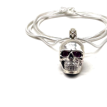 Ruby Eye’d Skull Pendant Necklace