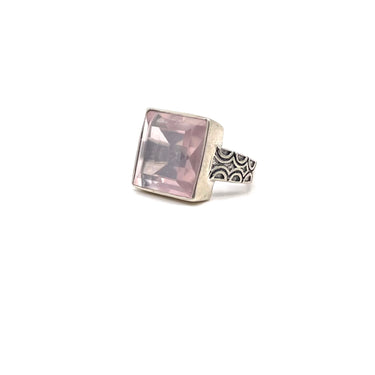 Ornate Trimmed Square Pink C Z Ring