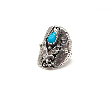 Signed Navajo Turquoise Eagle Statement Ring