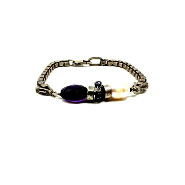 Pearl & Purple Crystal Box Link Bracelet