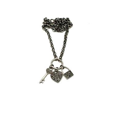 Lock & Key Marcasite Charm Pendant Necklace