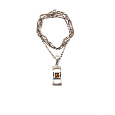 Modern Open Work Amber Pendant Necklace