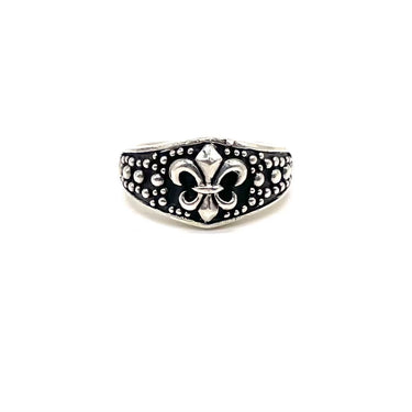 Enameled Pebbled Fleur De Lis Ring