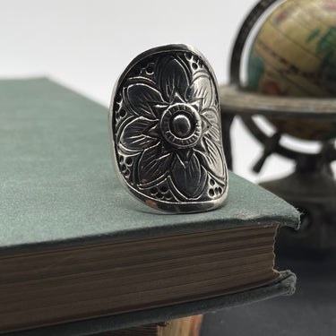 Floral Designed Shield Ring