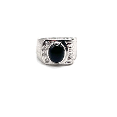 Square Band Onyx C Z Trimmed Ring