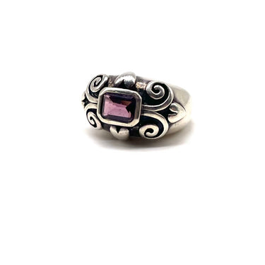 Detailed Amethyst Scroll Statement Ring