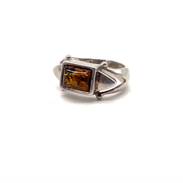 Modern Rectangular Amber Ring