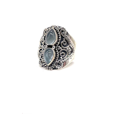 Ornate Roped Double Blue Moonstone Ring