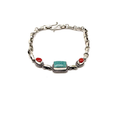 Turquoise & Coral Rollo Link Bracelet