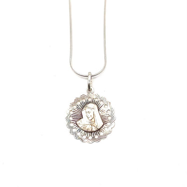 Mother Mary Diamond Cut Circle Pendant Necklace