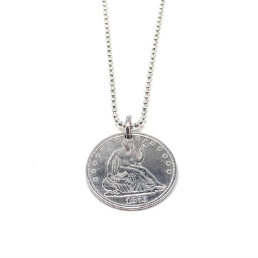 Vintage 1876 U.S. Seated Liberty Dollar Coin Necklace Pendant