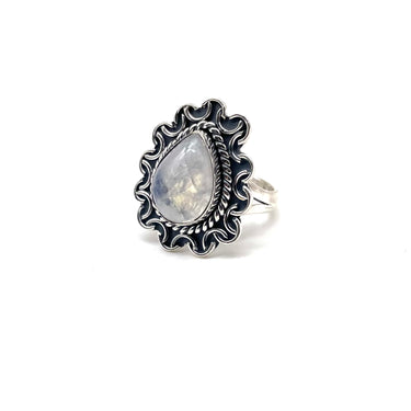 Ornate Trimmed Moonstone Teardrop Ring