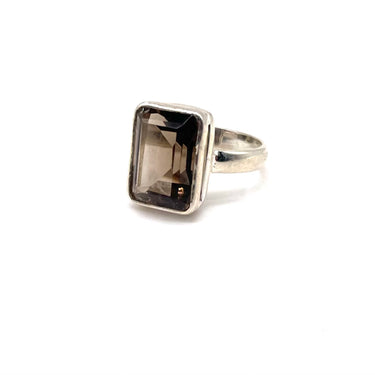 Modern Rectangular Smokey Quartz Ring