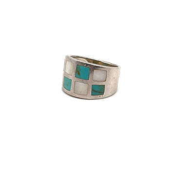 Mother Of Pearl & Turquoise Checkered Ring