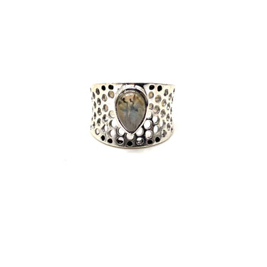 Modern Open Work Labradorite Ring