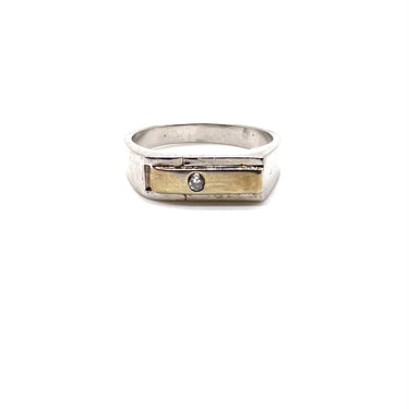 Modern Two Tone C Z Bar Ring