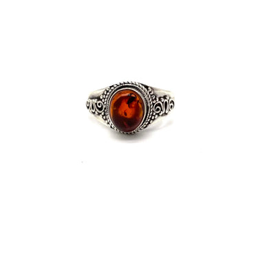 Detailed Oval Amber Ring