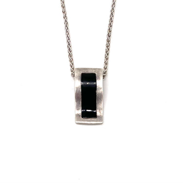 Vintage Modernist Curved Onyx Bar Pendant Necklace