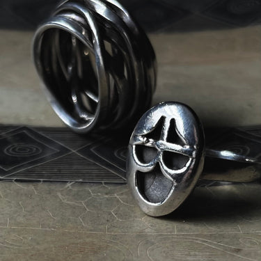 Vintage ARTISAN MADE Face Mask Overlay Statement Ring