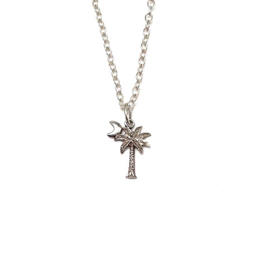 Palm Tree & Moon Pendant Necklace