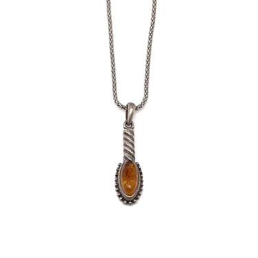 Pebbled Scroll Oval Amber Pendant Necklace