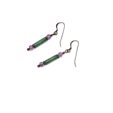 Dangled Purple & Green Beaded Earrings