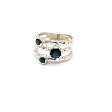 Open Work Triple Onyx Ring