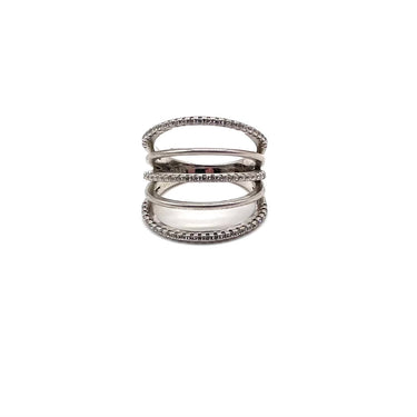 Layered C Z Open Work Band Ring