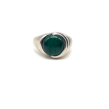 Modern Waved Edge Circle Malachite Ring