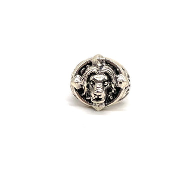Ornate Lion Head Fleur De Lis Statement  Ring
