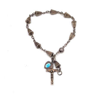 Dangled Crucifix & Sacred Heart Charm Bracelet